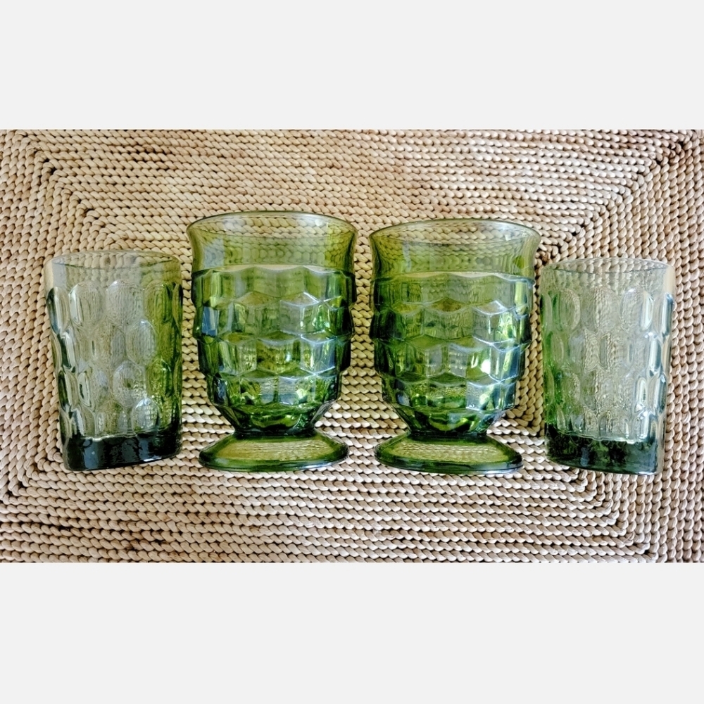 Vintage Avocado Whitehall green glass juice tumblers set of 4